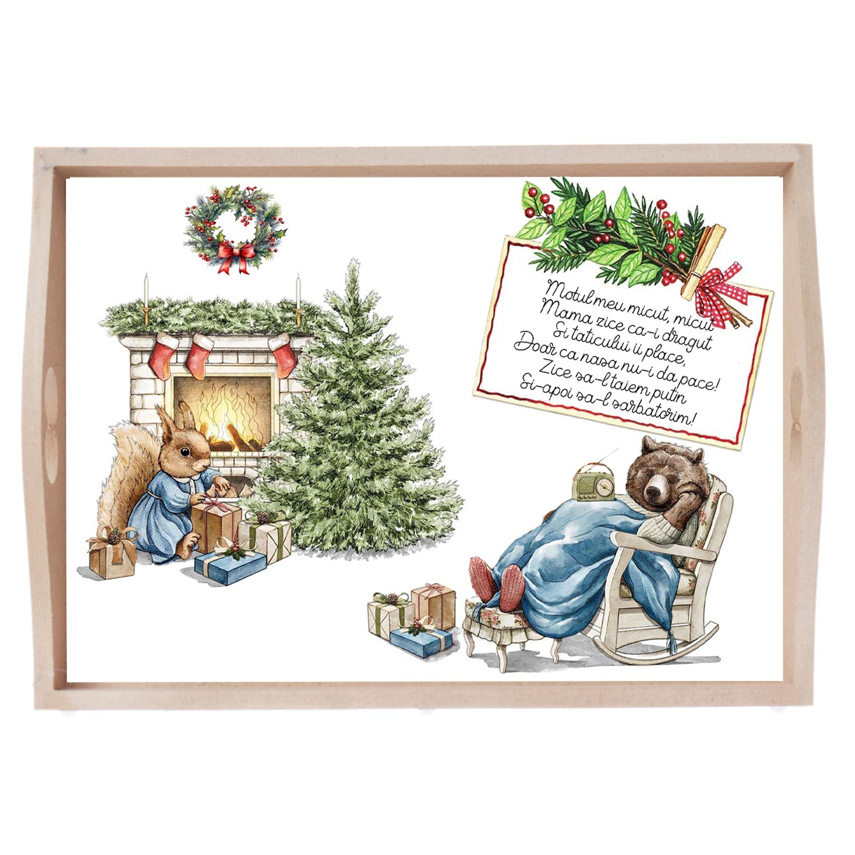 Set tava pentru taiere mot la baieti, model Craciun, verde, 6 piese, 35x20 cm, Recostore®, REC1967/195