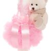Set trusou complet pentru botez de fete, rochita roz cu rijelina, lumanare cu ursulet, trusou brodat, Recostore®, REC2470