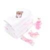 Set trusou complet pentru botez de fete, rochita roz cu rijelina, lumanare cu ursulet, trusou brodat, Recostore®, REC2470
