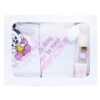 Set complet pentru botez, lumanare tip glob si trusou, alb-roz, cu mesaj „Cu drag de la nasi”, 7 piese, Minnie Mouse, REC377