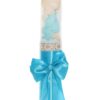Set trusou pentru botez de baieti, costum turcoaz, lumanare cu ingeras, trusou imprimat si pantofiori, Recostore®, REC2473