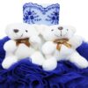 Set complet pentru botez, lumanare tip glob si trusou, alb-albastru electric, cu mesaj „Azi m-am crestinat”, 7 piese, REC373