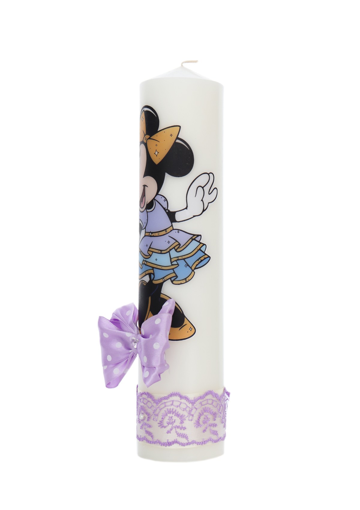 Lumanare botez, model Minnie Mouse, 30x7 cm, lila, Recostore®, REC5002/3