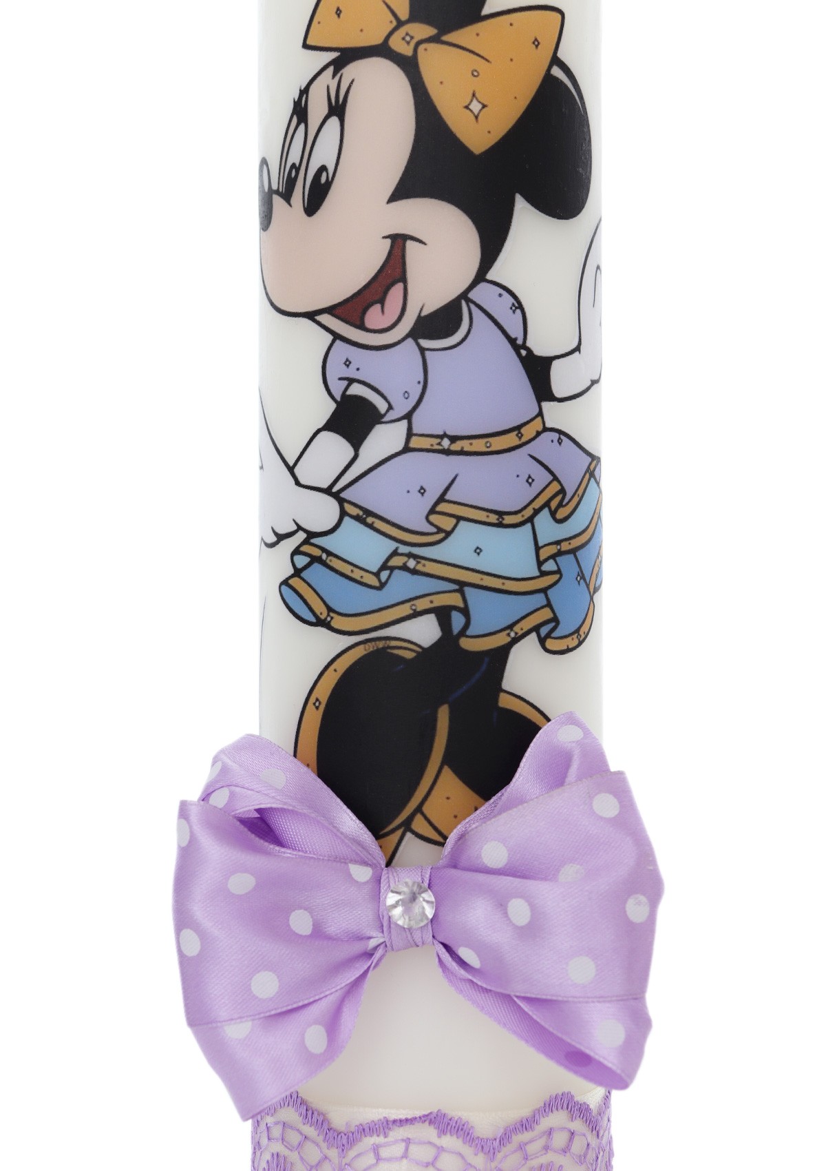 Lumanare botez, model Minnie Mouse, 30x7 cm, lila, Recostore®, REC5002/3