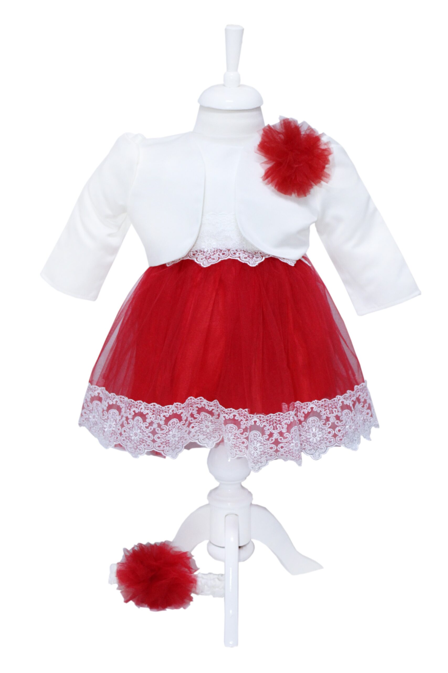 Set trusou complet pentru botez de fete, rosu, model Minnie Mouse, 12 piese, Recostore®, REC2502