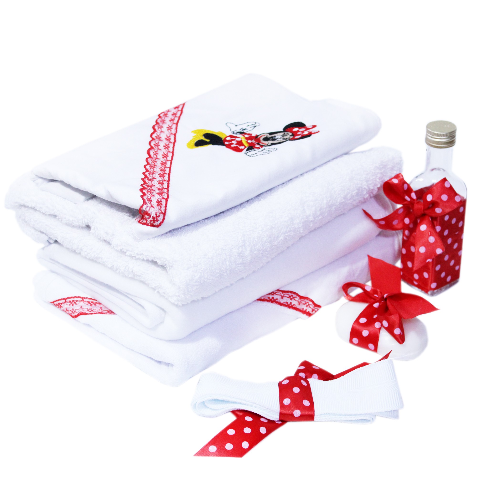 Set trusou complet pentru botez de fete, rosu, model Minnie Mouse, 12 piese, Recostore®, REC2502