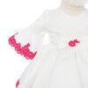 Rochita alba cu maneci tip clopot si dantela ciclame pentru botez de fete, 2 piese, Recostore®, REC2523