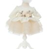 Rochita cu rijelina de culoare ivoire si aplicatii in talie pentru botez de fete, 2 piese, Recostore®, REC2528