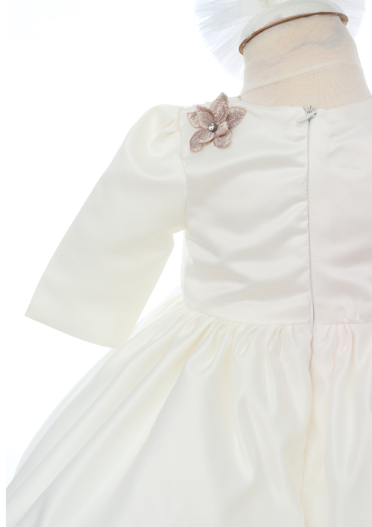 Rochita de culoare ivoire cu aplicatii pe bust pentru botez de fete, 2 piese, Recostore®, REC2534