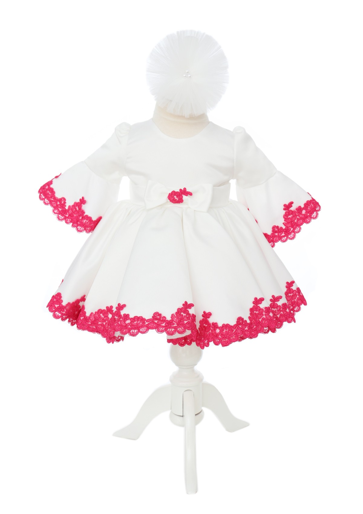 Set trusou complet pentru botez de fete, Alb-ciclam, model Minnie Mouse, REC2566