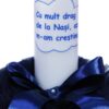 Set complet pentru botez, lumanare si trusou, alb-bleumarin, cu mesaj „Cu mult drag de la nasi” pentru botez, 7 piese, REC347