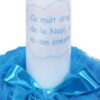 Set complet pentru botez, lumanare si trusou, alb-turcoaz, cu mesaj „Cu mult drag de la nasi” pentru botez, 7 piese, REC345