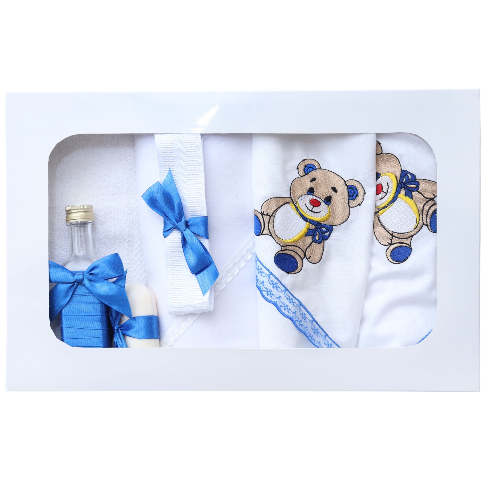 Set trusou complet pentru botez de baieti, albastru electric, model Ursulet, Recostore®, REC2572