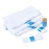 Set complet pentru botez, lumanare si trusou, alb-turcoaz, cu mesaj „Cu mult drag de la nasi” pentru botez, 7 piese, REC345