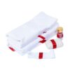 Set complet pentru botez, lumanare si trusou, alb-rosu, cu mesaj „Cu mult drag de la nasi” pentru botez, 7 piese, REC344