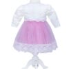 Rochie alb-roz cu volane din tulle si aplicatii din dantela pentru botez, 3 piese, rochie, bolero, bentita, REC341