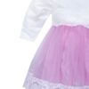Rochie alb-roz cu volane din tulle si aplicatii din dantela pentru botez, 3 piese, rochie, bolero, bentita, REC341
