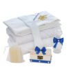 Trusou tip landou pentru botez de baieti, Model brodat cu Coroana, albastru electric, 8 piese, Recostore®, REC5005/6
