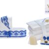 Trusou tip landou pentru botez de baieti, Model brodat cu Coroana, albastru electric, 8 piese, Recostore®, REC5005/6