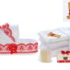 Trusou tip landou pentru botez de baieti, Model brodat cu Winnie The Pooh, rosu, 8 piese, Recostore®, REC5005/7