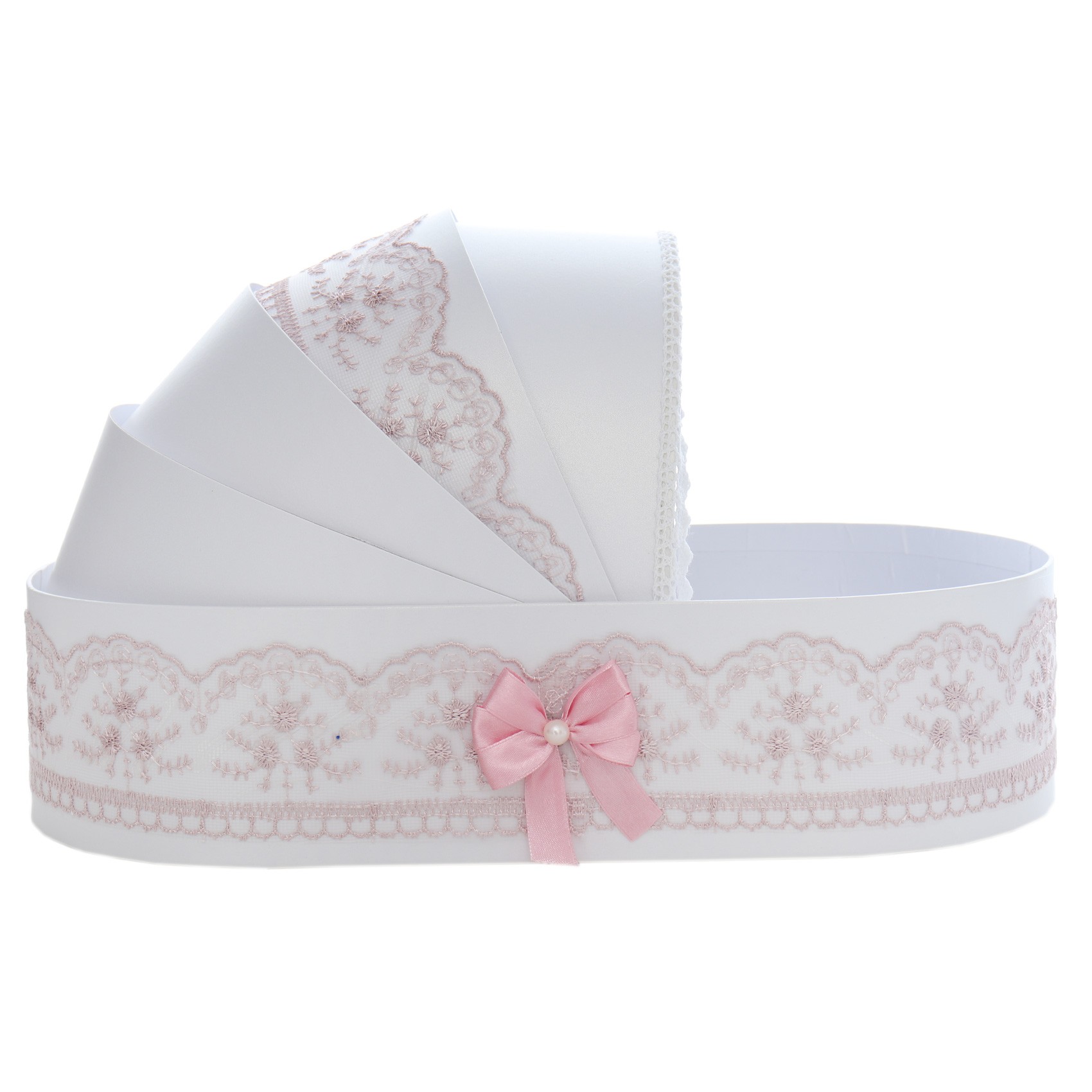 Trusou tip landou pentru botez de fete, Model brodat cu Balerina, roz pudrat, 8 piese, Recostore®, REC5005/13 - imagine 4