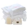 Trusou tip landou pentru botez de fete, Model brodat cu Balerina, alb, 8 piese, Recostore®, REC5005/14