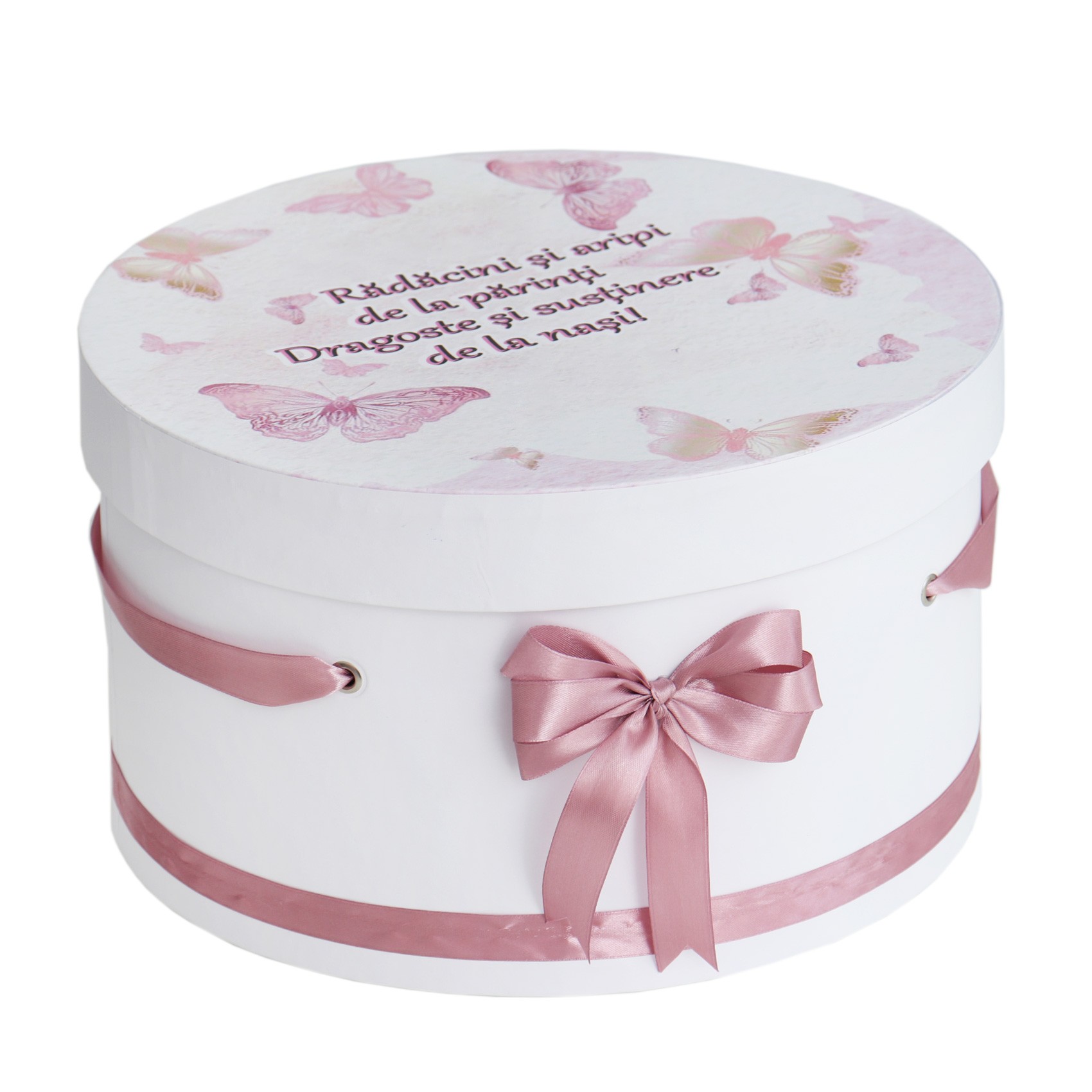 Trusou pentru botez de fete, Model cu fluturi, roz pudrat, 8 piese, Recostore®, REC2623