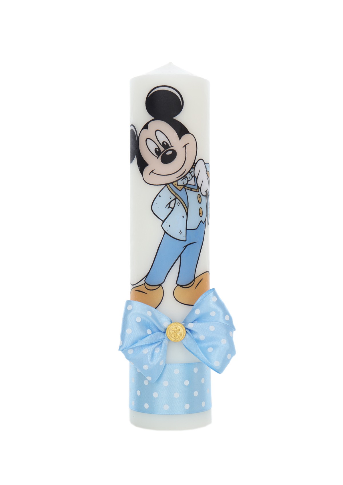 Trusou complet pentru botez de baieti, model cu Mickey Mouse, trusou brodat, lumanare, costum si pantofiori, bleu, 15 piese, Recostore®, REC2642 - imagine 7