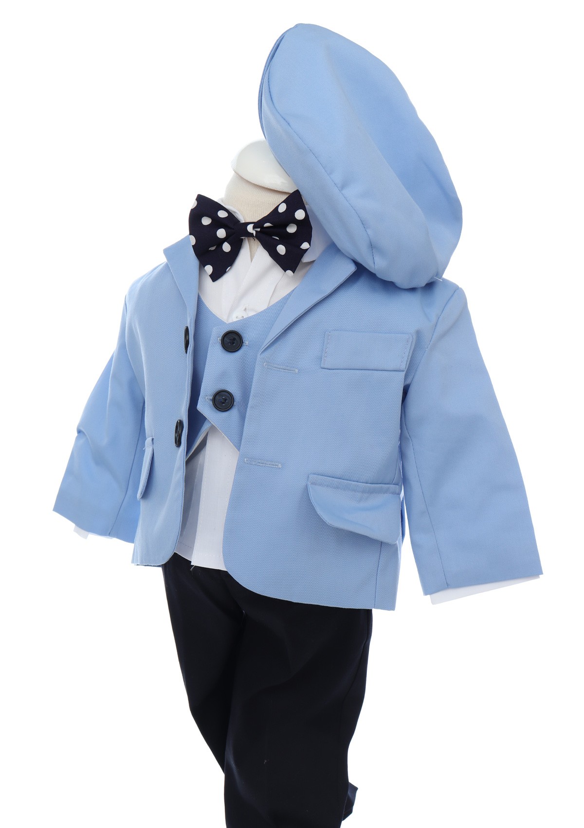 Trusou complet pentru botez de baieti, model cu ingeras, trusou imprimat, lumanare cu "Radacini si aripi de la parinti", costum si pantofiori, bleu, 13 piese, Recostore®, REC2646 - imagine 3