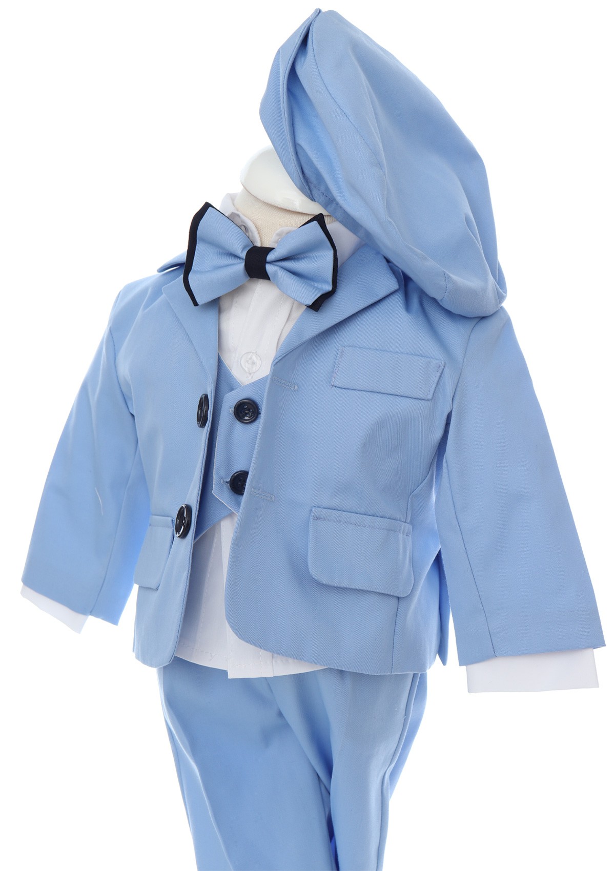 Trusou complet pentru botez de baieti, trusou brodat cu Ursulet, lumanare cu ursulet, costum si pantofiori, bleu, 15 piese, Recostore®, REC2649 - imagine 3