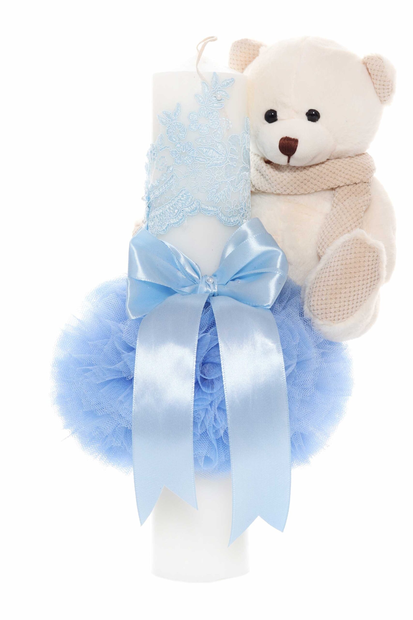 Trusou complet pentru botez de baieti, trusou brodat cu Ursulet, lumanare cu ursulet, costum si pantofiori, bleu, 15 piese, Recostore®, REC2649 - imagine 12