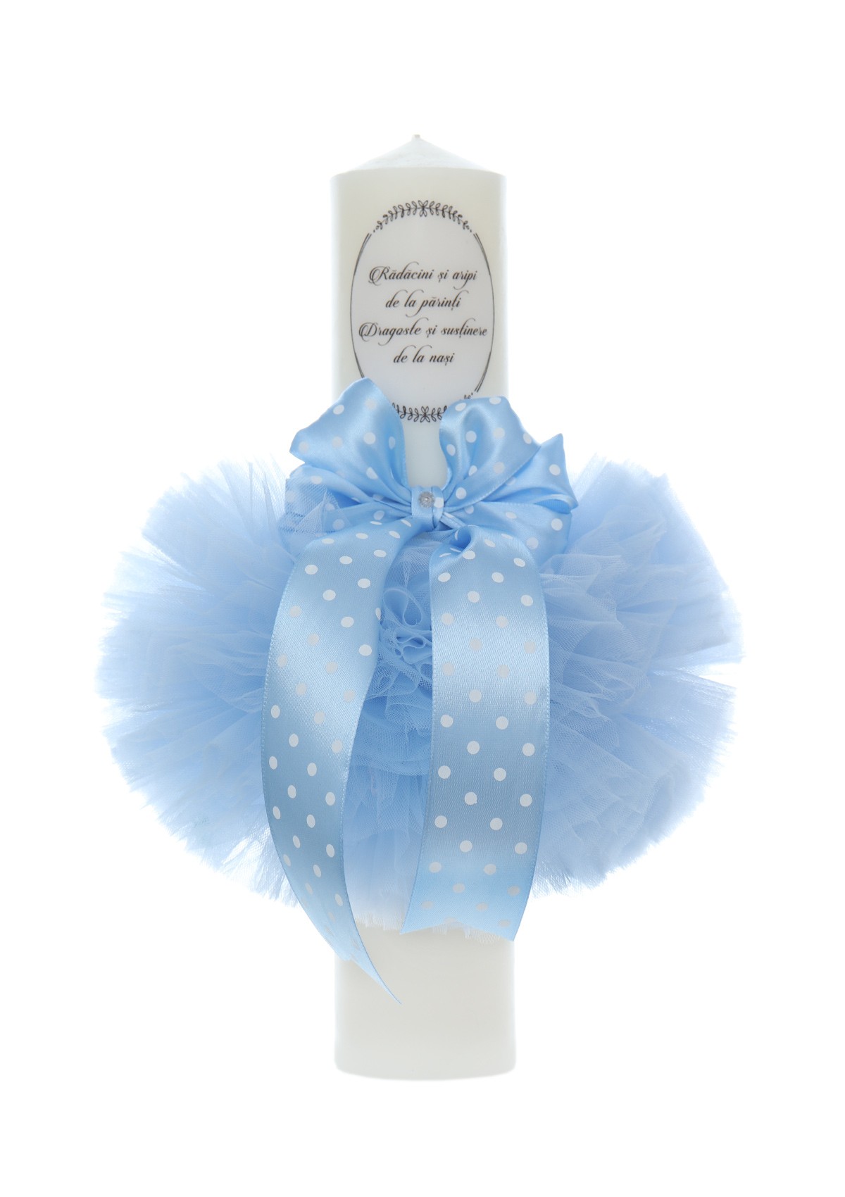 Trusou complet pentru botez de baieti, trusou simplu, lumanare cu "Radacini si aripi de la parinti", costum si pantofiori, bleu, 15 piese, Recostore®, REC2650 - imagine 7