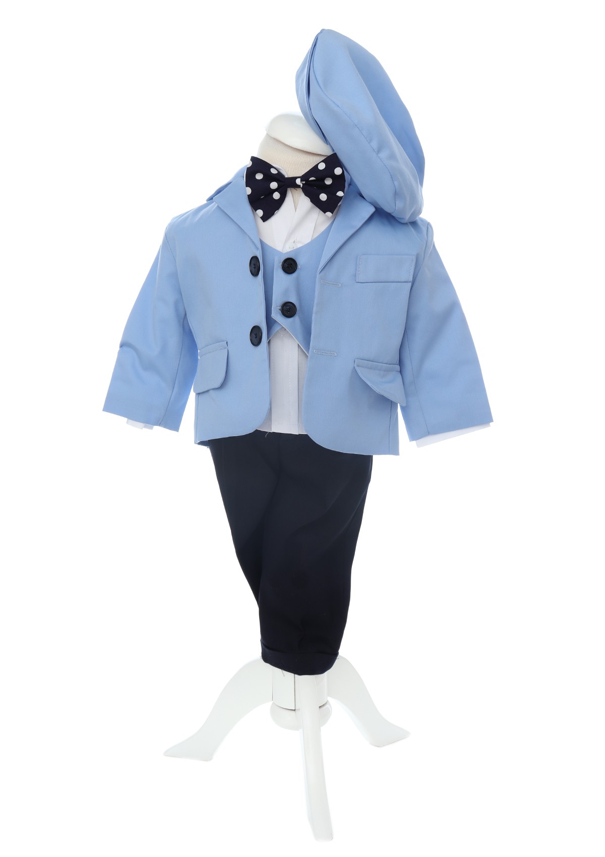 Trusou complet pentru botez de baieti, trusou brodat Mickey Mouse, lumanare cu Mickey Mouse, costum si pantofiori, bleu, 15 piese, Recostore®, REC2654 - imagine 2