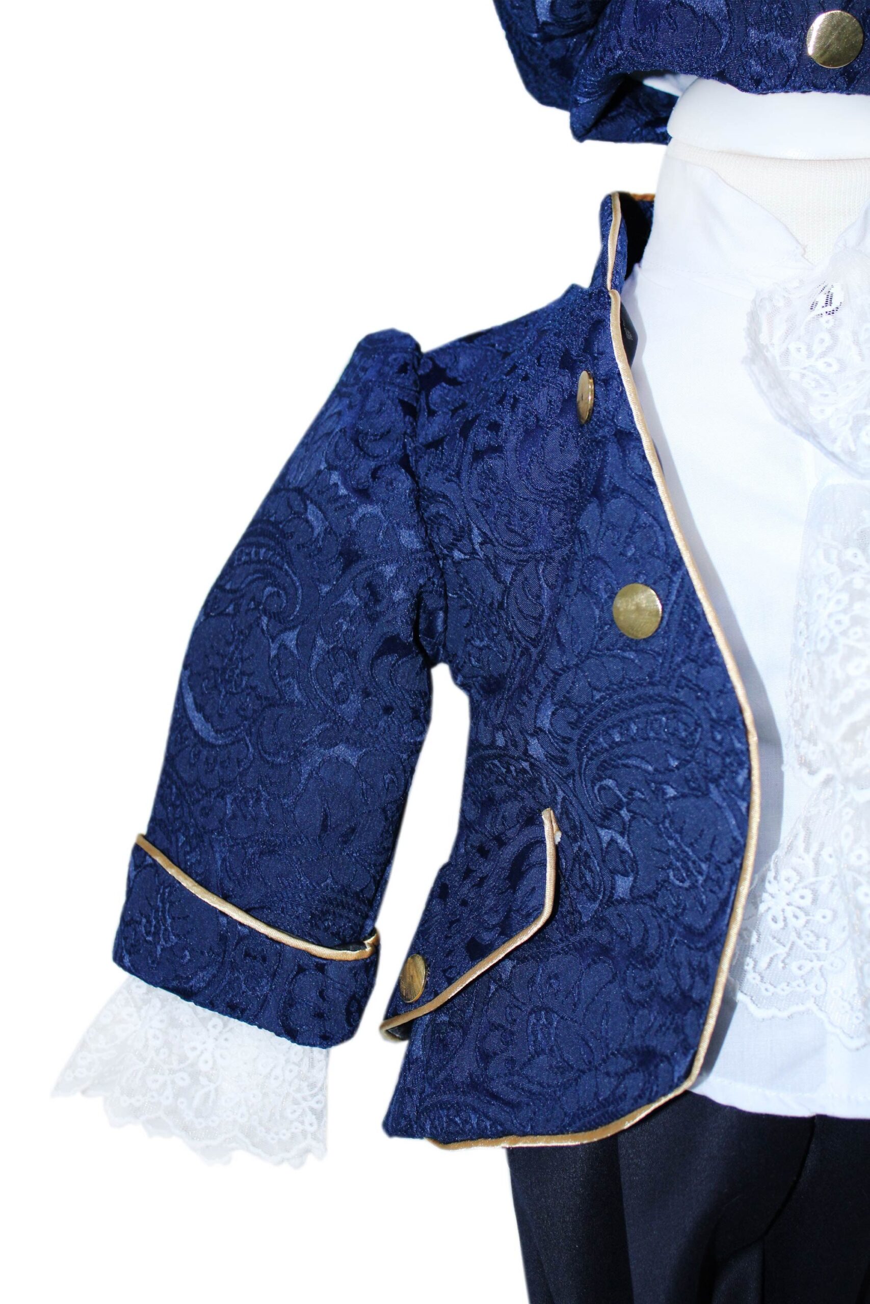 Trusou complet pentru botez de baieti, trusou brodat cu Coroana, lumanare cu print, costum print si pantofiori, bleumarin, 15 piese, Recostore®, REC2662 - imagine 3
