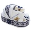 Trusou complet pentru botez de baieti, trusou brodat cu Coroana, lumanare cu print, costum print si pantofiori, bleumarin, 15 piese, Recostore®, REC2662 - imagine 12