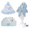 Trusou complet pentru botez de baieti, trusou brodat cu coroana, lumanare cu tulle, costum print si pantofiori, bleu, 15 piese,  Recostore®, REC2664