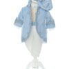 Trusou complet pentru botez de baieti, trusou brodat cu coroana, lumanare cu tulle, costum print si pantofiori, bleu, 15 piese,  Recostore®, REC2664 - imagine 2