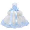 Trusou complet pentru botez de baieti, trusou brodat cu coroana, lumanare cu tulle, costum print si pantofiori, bleu, 15 piese,  Recostore®, REC2664 - imagine 9