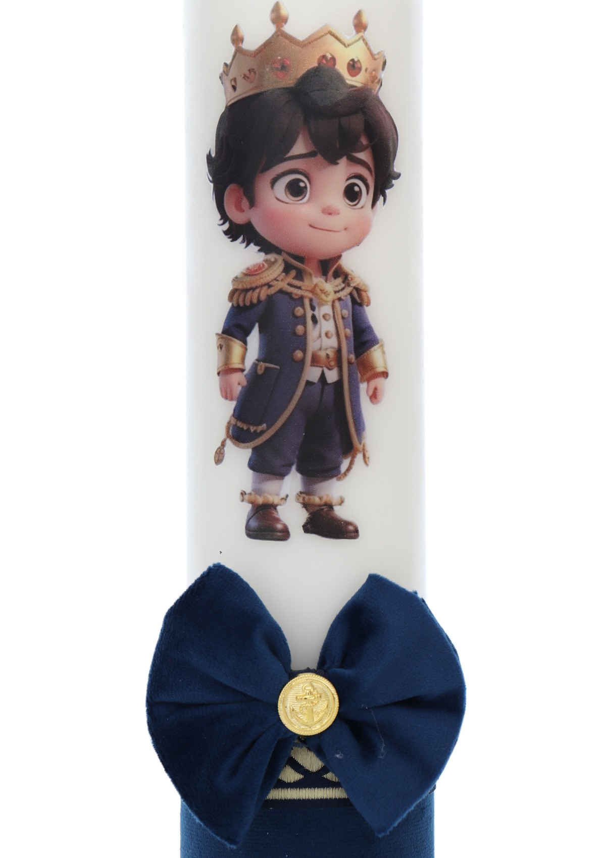 Trusou complet pentru botez de baieti, trusou brodat cu coroana, lumanare cu bebe print, costum print si pantofiori, bleumarin, 15 piese, Recostore®, REC2665 - imagine 10