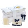 Trusou complet pentru botez de baieti, trusou brodat cu coroana, lumanare cu bebe print, costum print si pantofiori, bleumarin, 15 piese, Recostore®, REC2665 - imagine 11