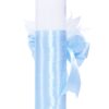 Lumanare „Cu mult drag de la Nasi” pentru botez din panglica bleu, accesorizata cu aplicatii din pene, 30x5 cm, REC195