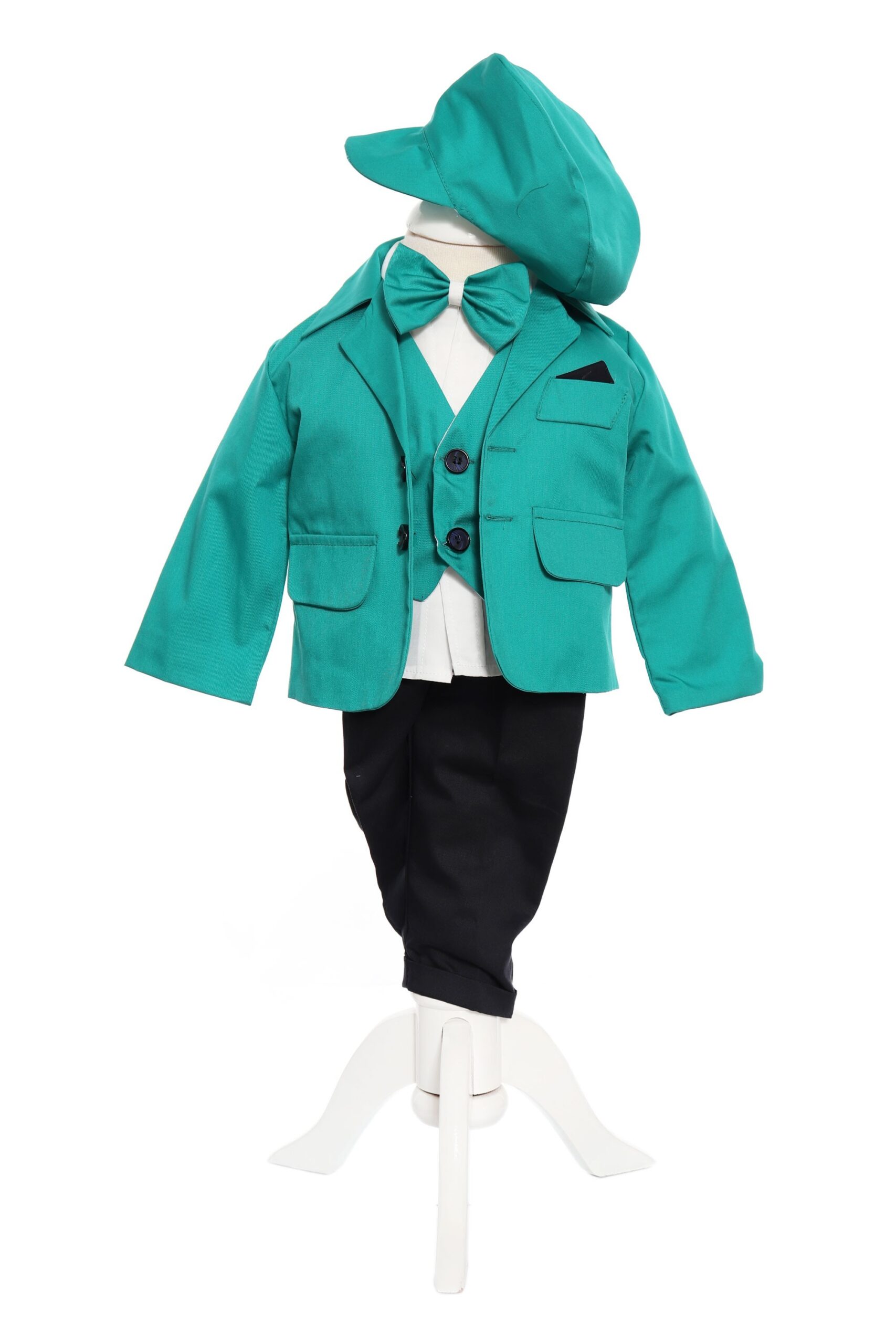 Trusou complet pentru botez de baieti personalizat cu Simba, Trusou brodat, lumanare, costum si pantofiori, verde, 15 piese, Recostore®, REC2668 - imagine 2