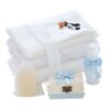 Trusou complet pentru botez de baieti personalizat cu Mickey Mouse, Trusou brodat, lumanare, costum si pantofiori, bleu-turcoaz, 15 piese, Recostore®, REC2670 - imagine 12