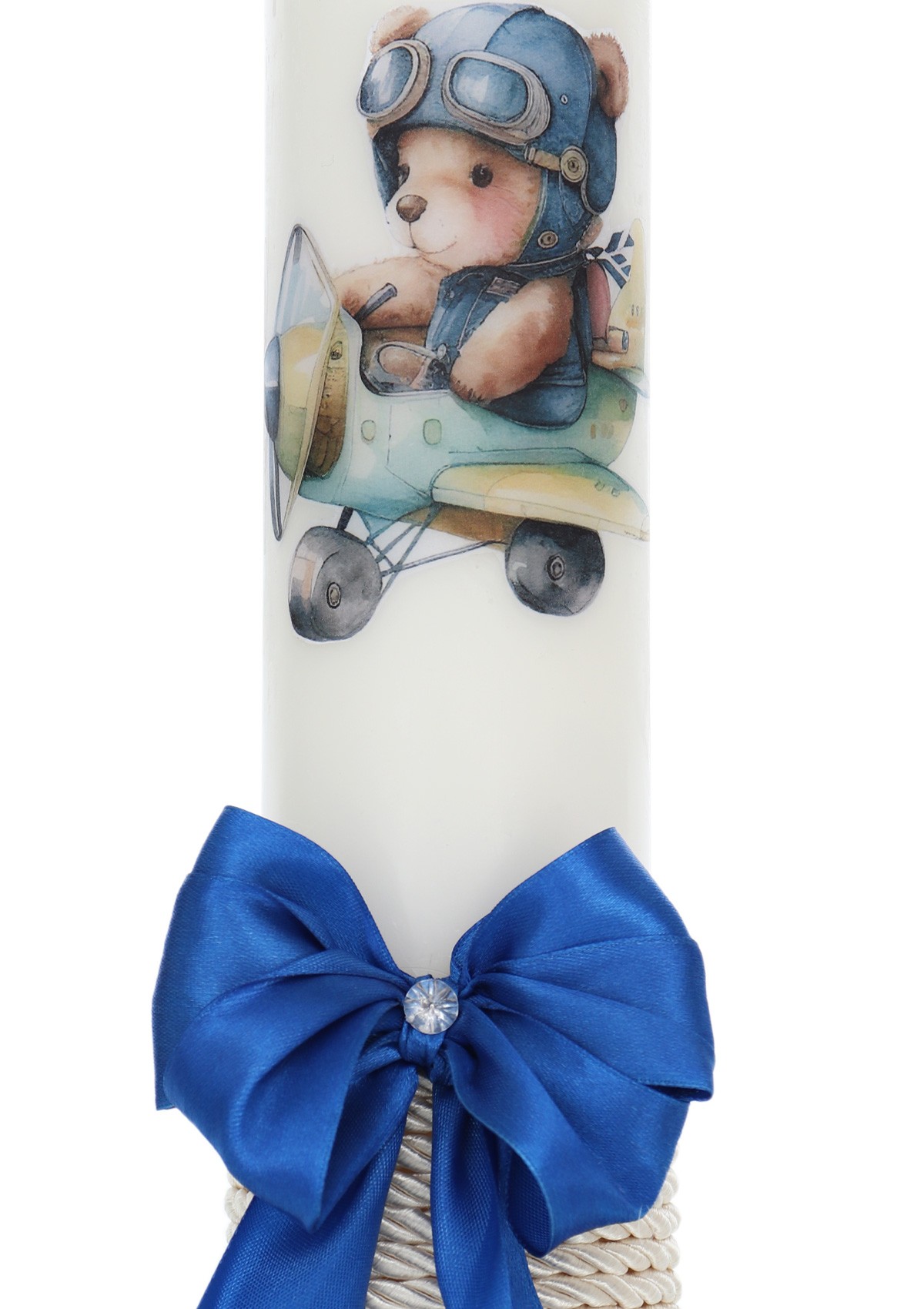 Trusou complet pentru botez de baieti personalizat cu Ursuletul aviator, trusou brodat, lumanare, costum si pantofiori, albastru electric, 15 piese, Recostore®, REC2673 - imagine 13