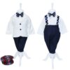 Trusou complet pentru botez de baieti personalizat cu ingeras, trusou, lumanare, costum si pantofiori, bleumarin, 13 piese, Recostore®, REC2674 - imagine 2