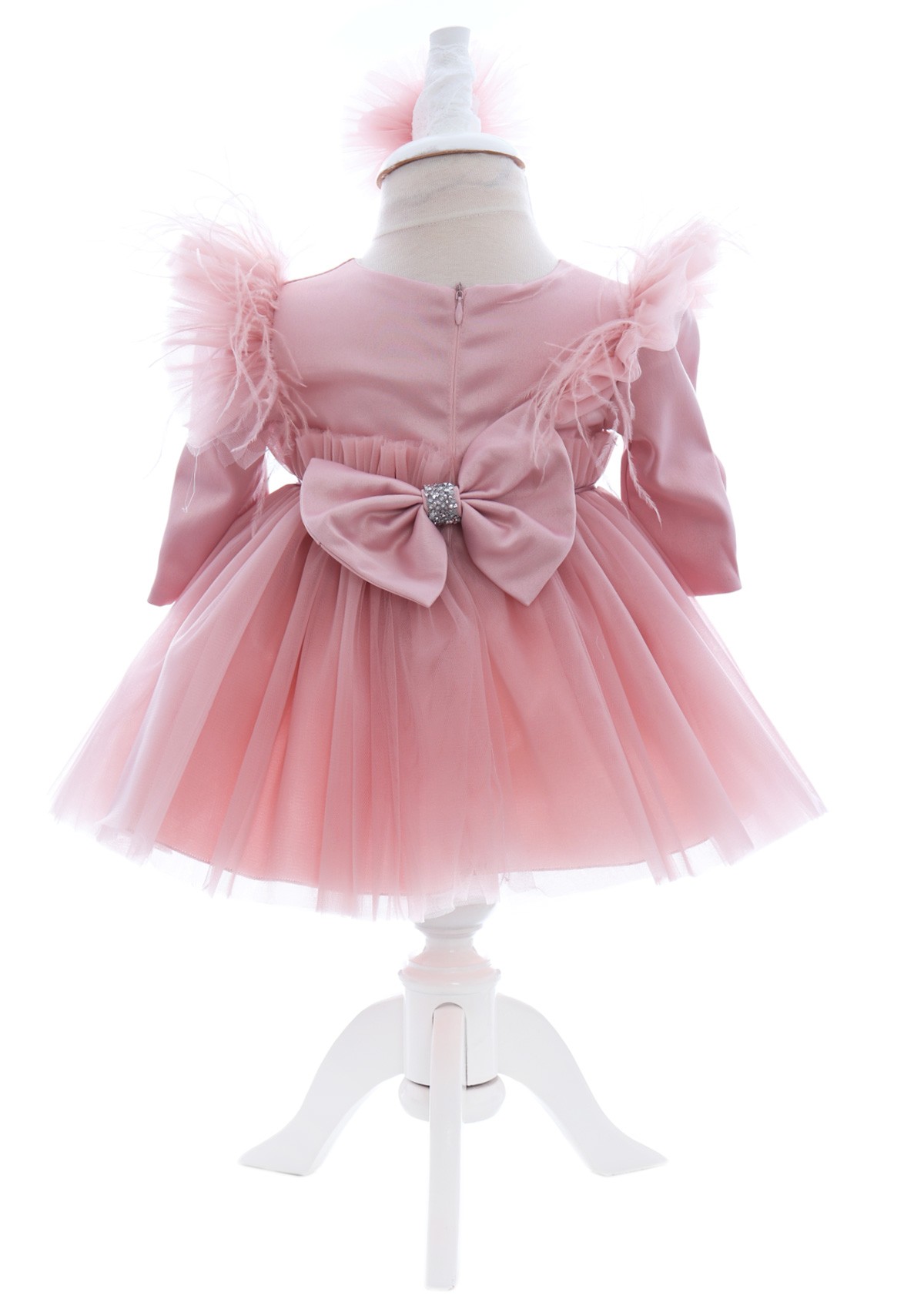Trusou complet pentru botez de fete personalizat cu Lebada, trusou brodat, lumanare, rochita si pantofiori, roz pudrat, 12 piese, Recostore®, REC2678 - imagine 5