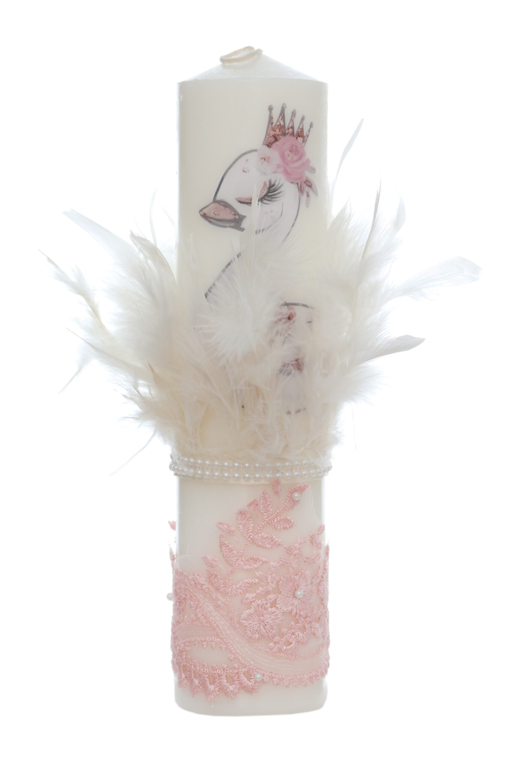 Trusou complet pentru botez de fete personalizat cu Lebada, trusou brodat, lumanare, rochita si pantofiori, roz pudrat, 12 piese, Recostore®, REC2678 - imagine 8