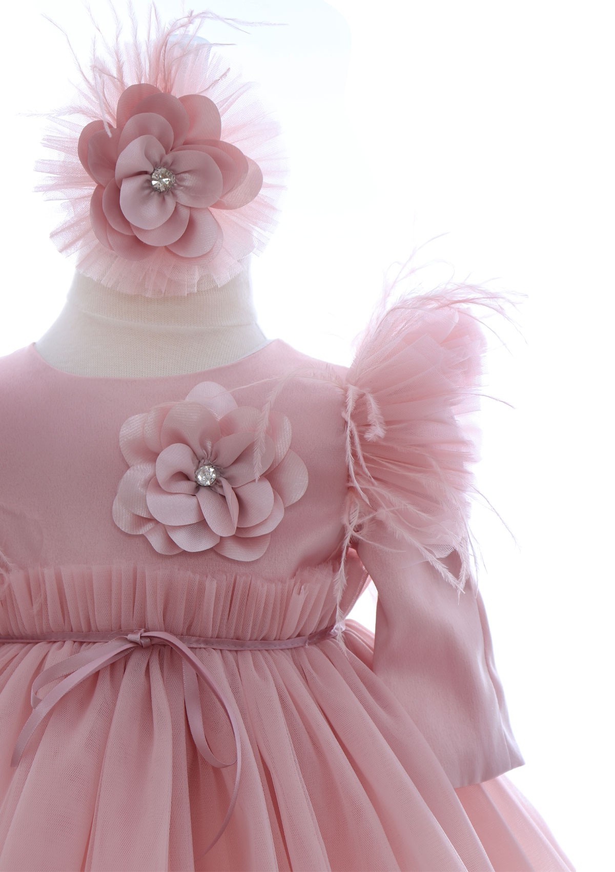 Trusou complet pentru botez de fete, trusou, lumanare, rochita cu bentita si pantofiori, roz pudrat, 12 piese, Recostore®, REC2683 - imagine 4