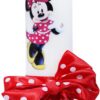Lumanare cu funda pentru botez, cu imprimeu Minnie Mouse si panglica rosie cu buline, 30x5 cm, REC182