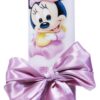 Lumanare cu funda pentru botez, cu imprimeu Minnie Mouse si panglica roz pudrat cu buline, 30x5 cm, REC181